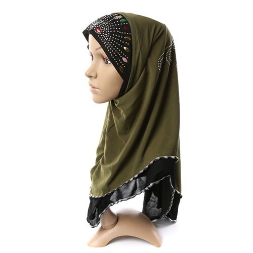 Dignified Muslim Scarf Kerchief Hat Macrame Zircon Thin    army green