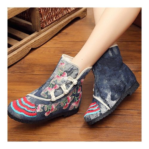 Vintage Beijing Cloth Shoes Embroidered Boots grey 35