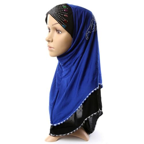 Dignified TemperamMuslim Scarf Kerchief Hat Macrame Zircon Thin    sapphire blue