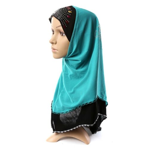 Dignified TemperameMuslim Scarf Kerchief Hat Macrame Zircon Thin    peacock blue