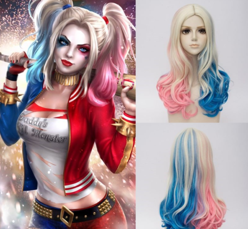 Suicide Squad Harley Quinn 3 Tone Color Wave Curly Cosplay Wig