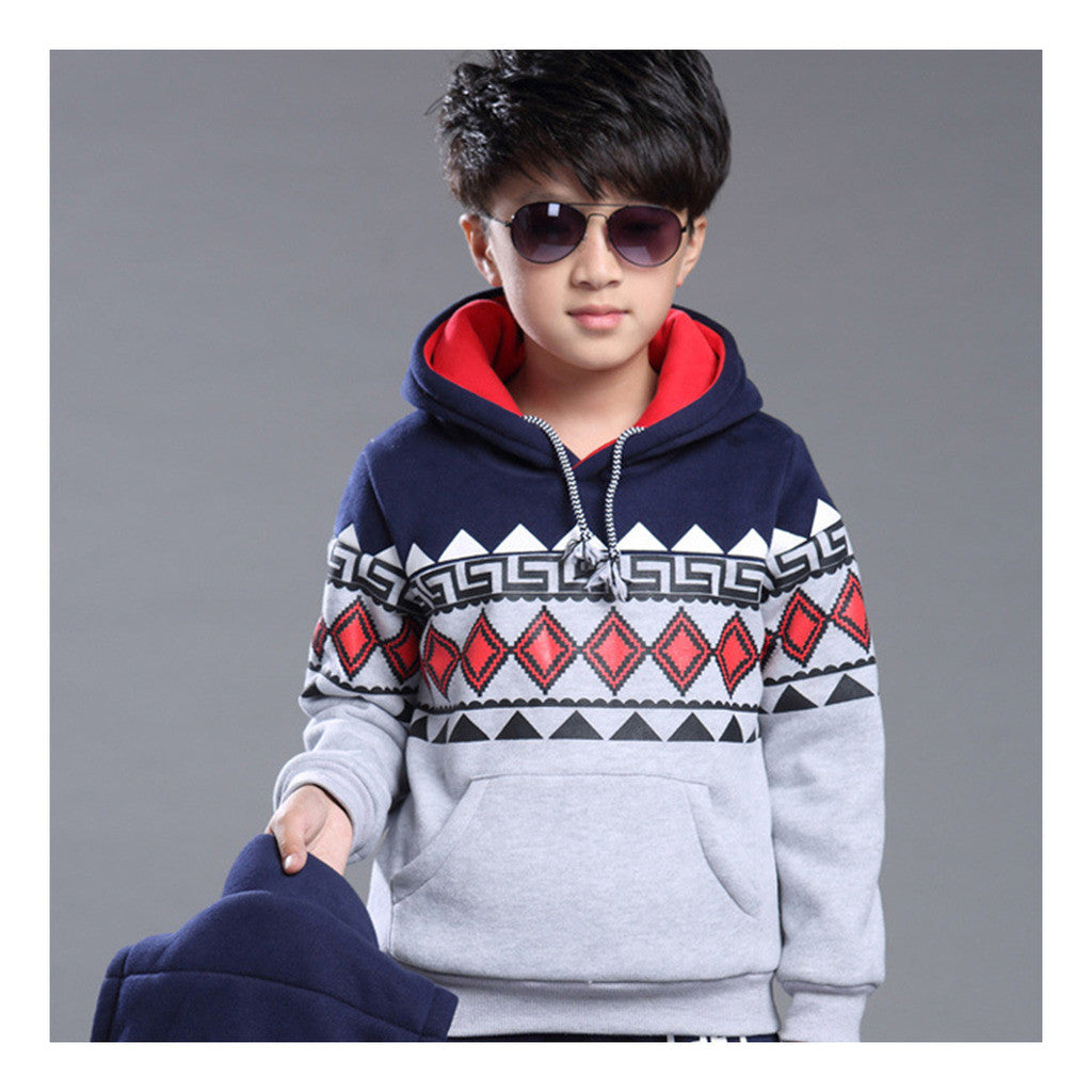 Korean and cashmere Hoodie sweater boy Adidas thickening three piece Red