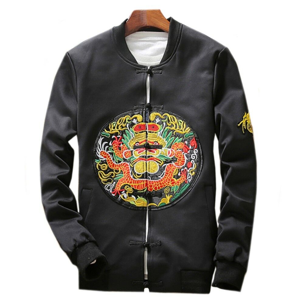 Man Cloth Embroidery Plate Button Jacket   black ground