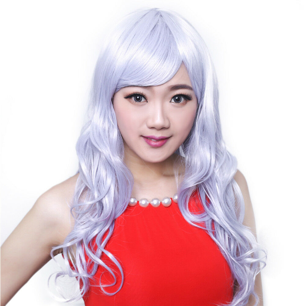 Extra Long Granny Grey Curly Wavy Tilted Frisette Cap Wig one piece Hair lace