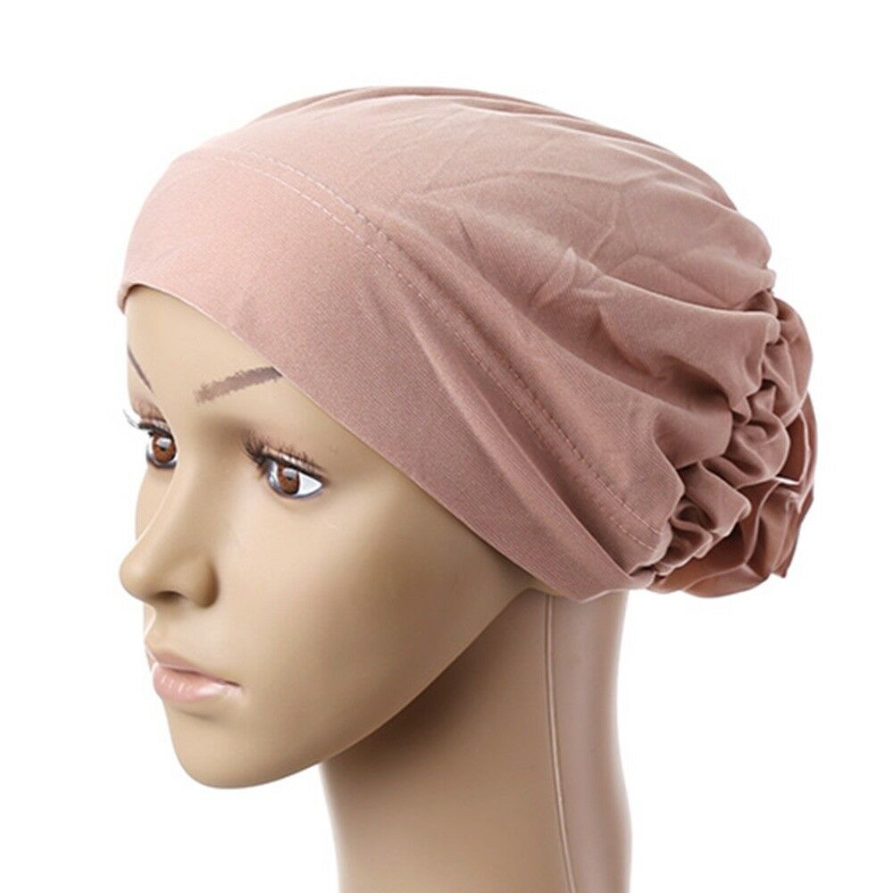 Muslim Scarf Kerchief Hat Flower Casual   skin pink