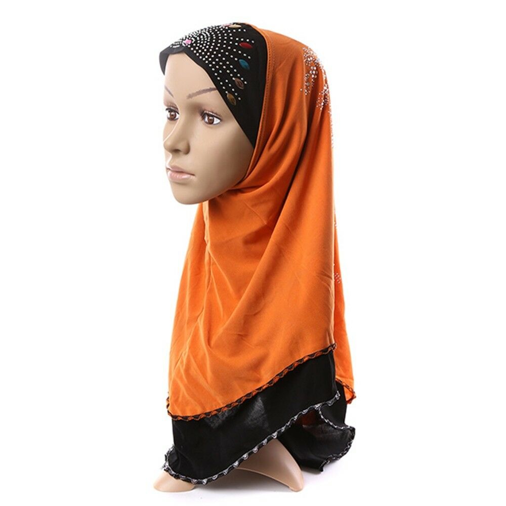 Dignified TemperamMuslim Scarf Kerchief Hat Macrame Zircon Thin    orange yellow