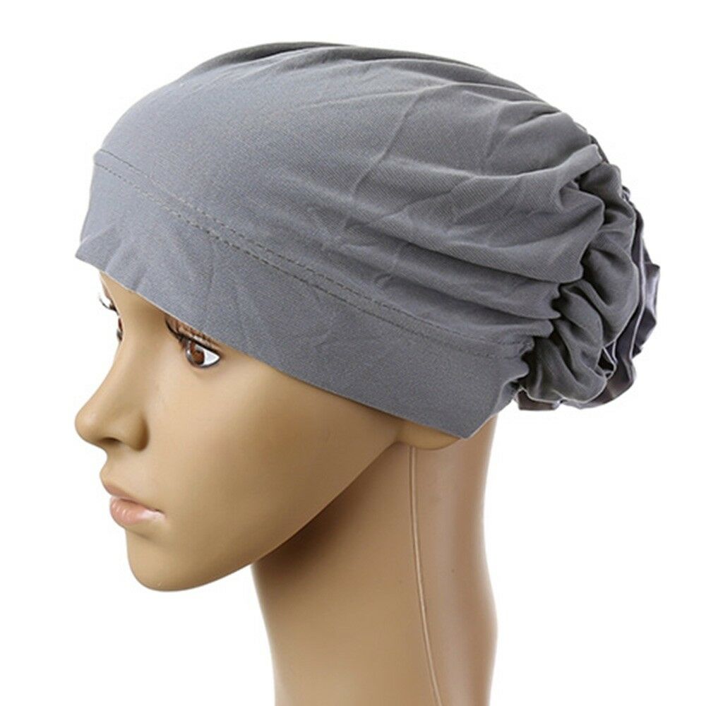 Dignified Temperament Muslim Scarf Kerchief Hat Flower Casual   grey