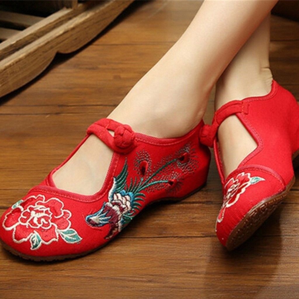 Vintage Chinese Embroidered Floral Shoes Women Ballerina Mary Ja