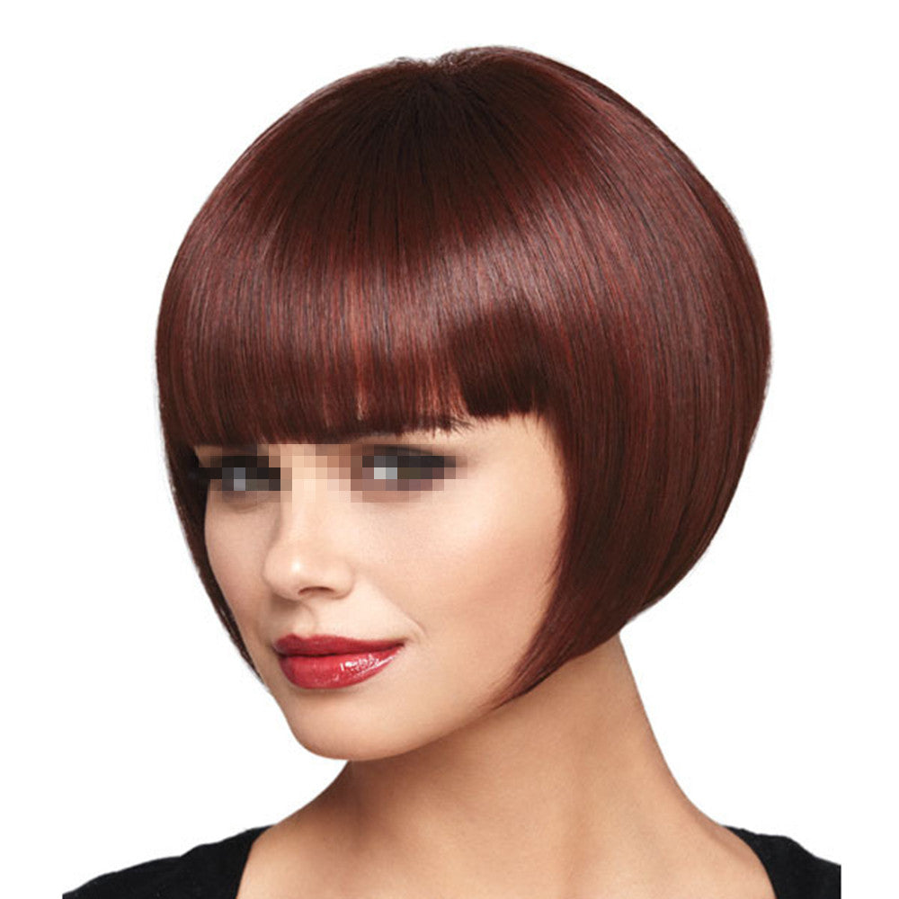 Bobo Wig Short Straight Hair Cap  wine red