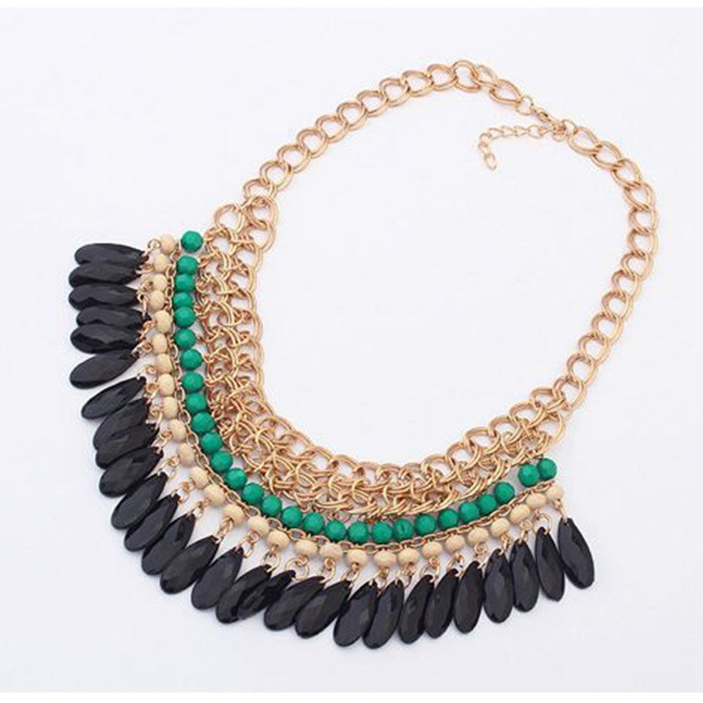 Bohemian National Style Acrylic Water-drop Tassel Necklace    green