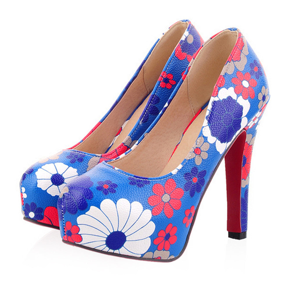 Dyed Cloth Face Super High Heel Platform Thin Shoes  blue  35