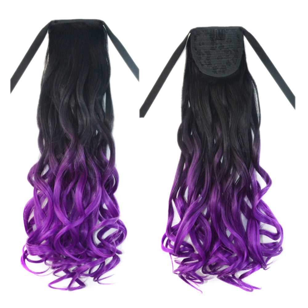 Wig Long Curled Hair Horsetail Gradient Ramp    black violet C03-1BT51P#