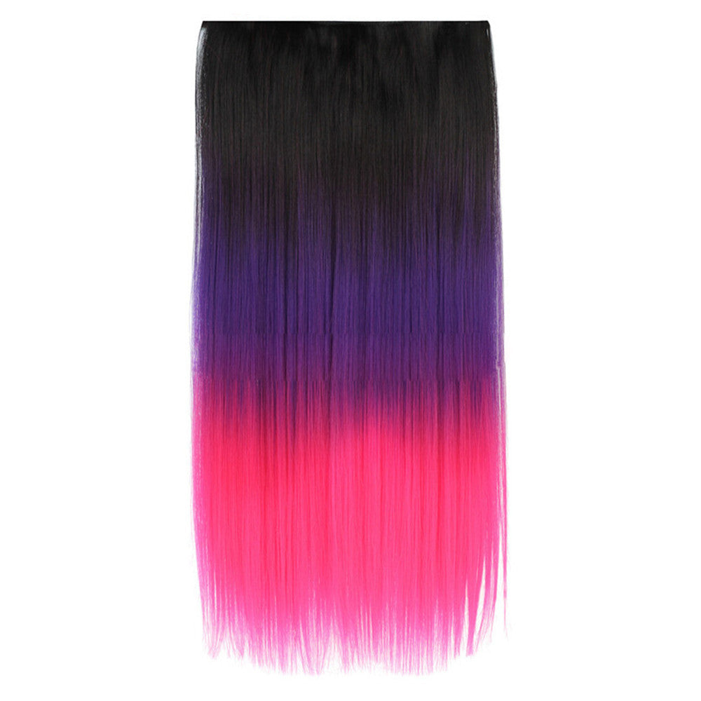 Five Clips Long Straight Hair Extension Wig   1BTPURPLETHOTPINK