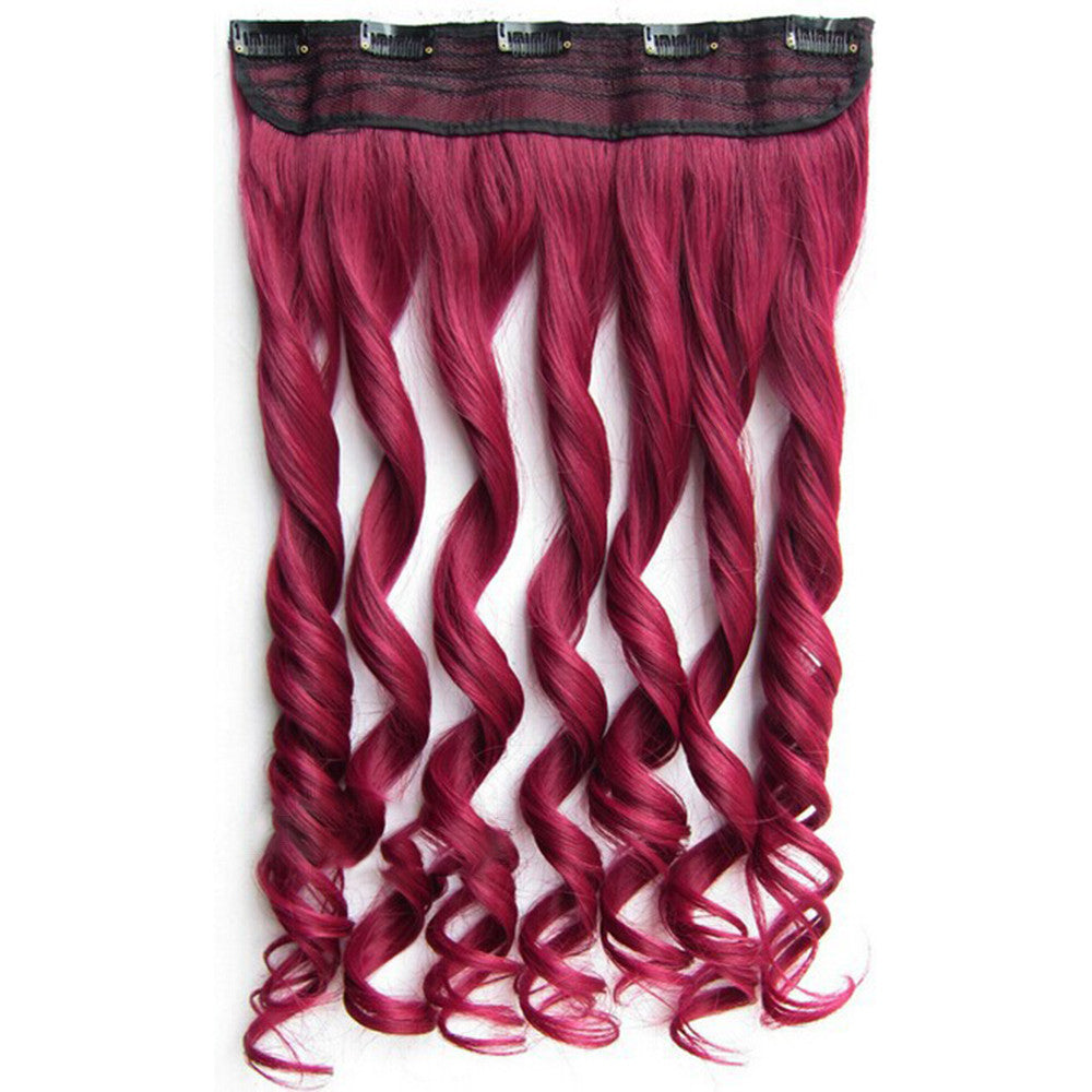 Colorful Straight Hair Extension 5 Clips Wig    Burg#fashionable wine red