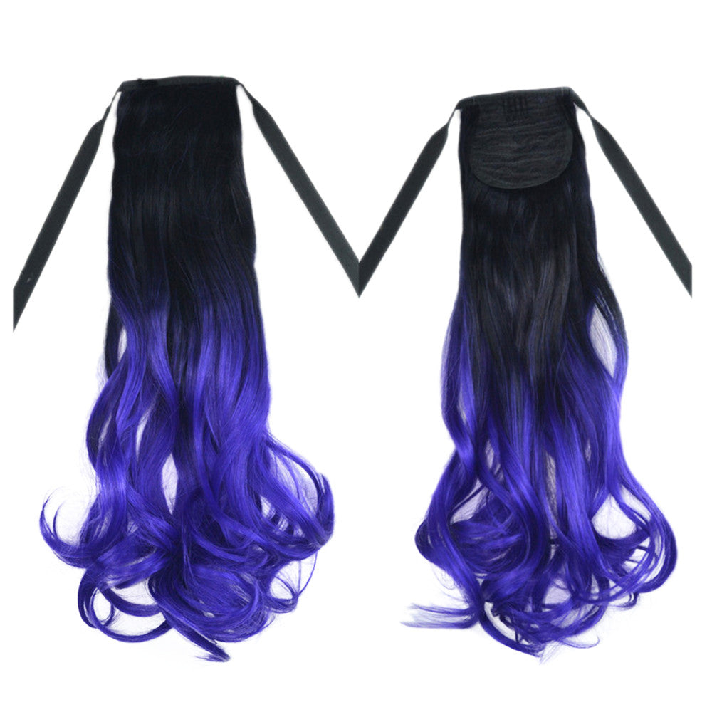 Wig Long Curled Hair Horsetail Gradient Ramp    black dark purple C03-1BTFP20#