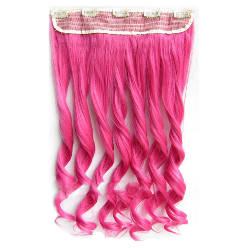 Colorful Straight Hair Extension 5 Clips Wig    Peach pink# peach