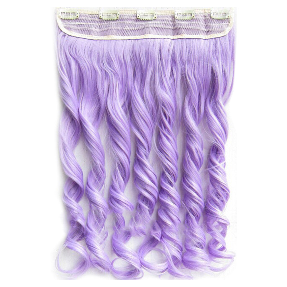 Colorful Straight Hair Extension 5 Clips Wig    light Purple# cool purple