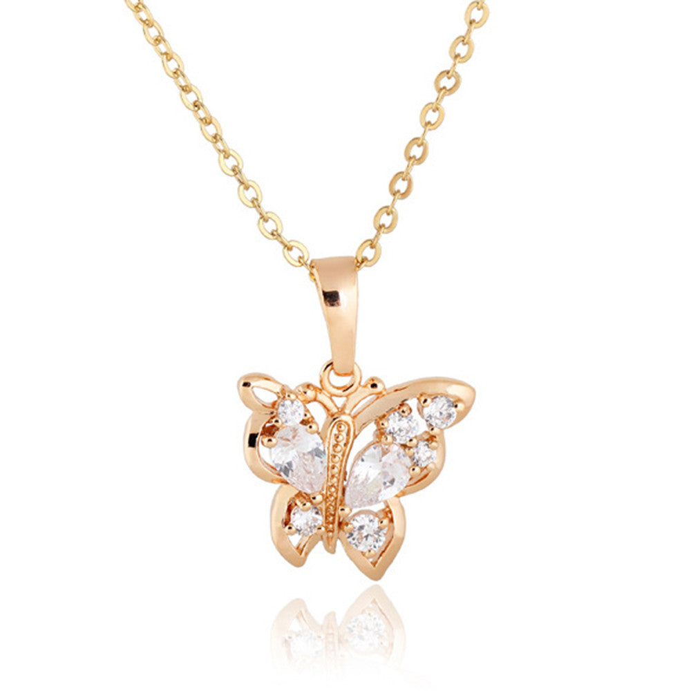 Butterfly Pendant 18K Gold Platinum Plated Diamanted with Austrian Zircon Necklace   yellow