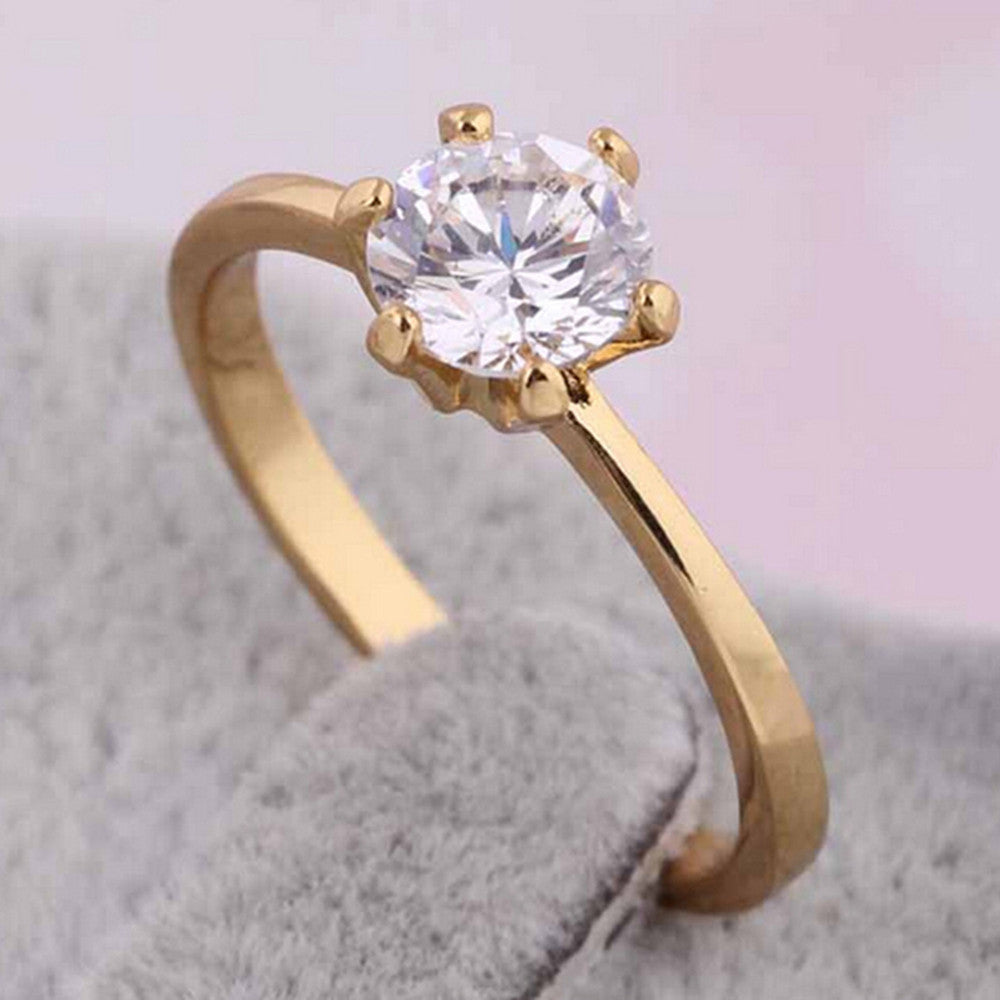 Single Zircon Gold Platinum Plated Ring    gold plated white zircon 5.25#