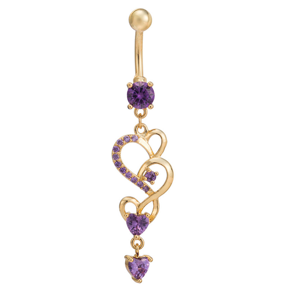 Navel Ring Buckle Nail Mainstream Heart    gold plated purple zircon