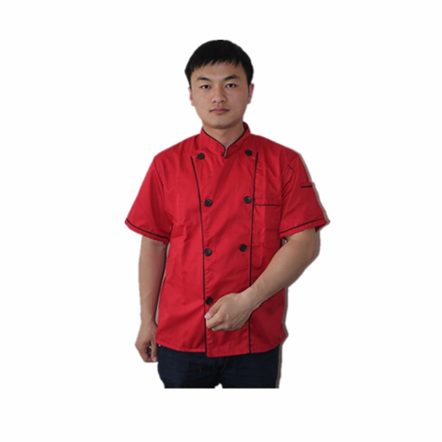 Short Sleeve Kitchen Cooker Working Uniform Chef Waiter Waitress Coat Jacket red