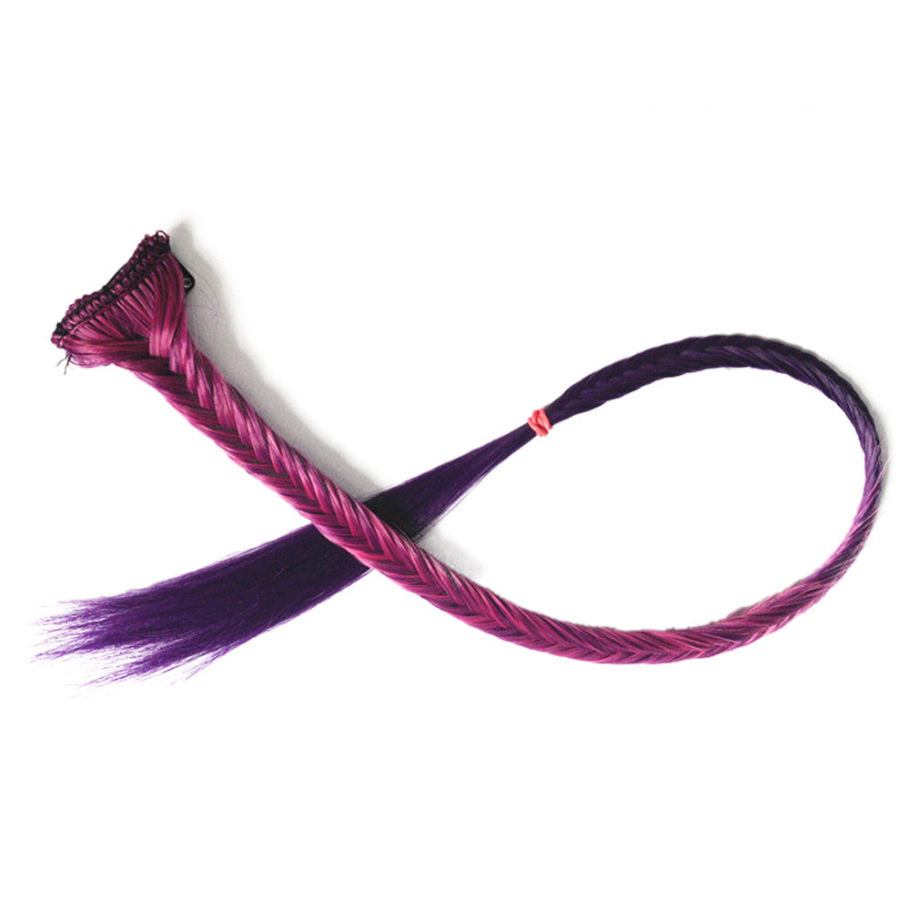 Fish Bone Braid Small Braid Wig Hair Extension    rose red to dark purple