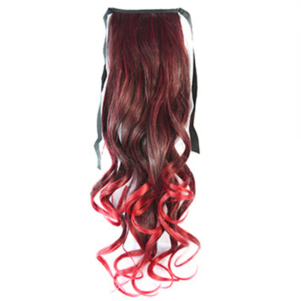 Gradient Ramp Horsetail Lace-up Curled Wig KBMW black to wine red