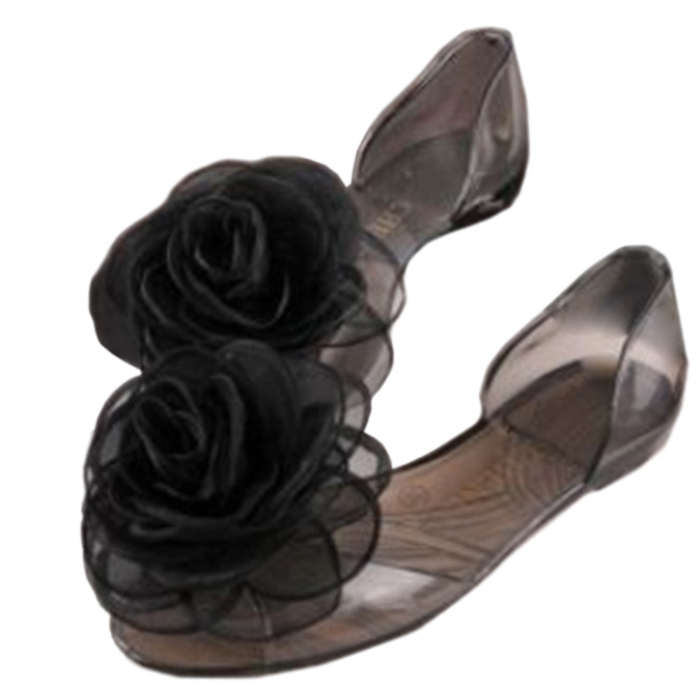 Sandals Peep-toe Bowknot Beach Jelly Shoes Flower   black shoes black flower