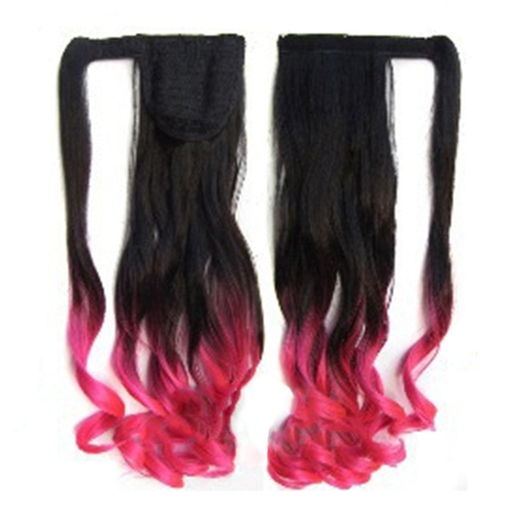 Magic Tape Gradient Ramp Horsetail Wig Curled    BlackTPink