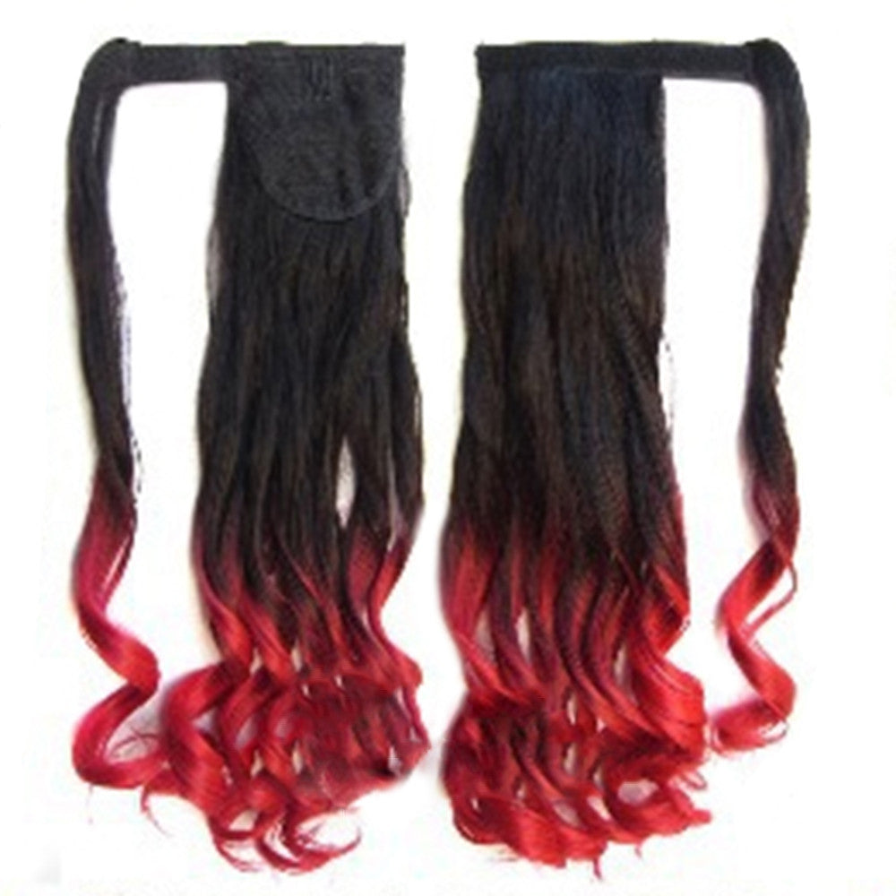 Magic Tape Gradient Ramp Horsetail Wig Curled    BlackTRed