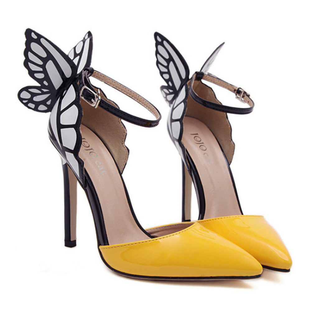 Dreamlike Butterfly Wings High Heel Pointed Sandals  yellow  35