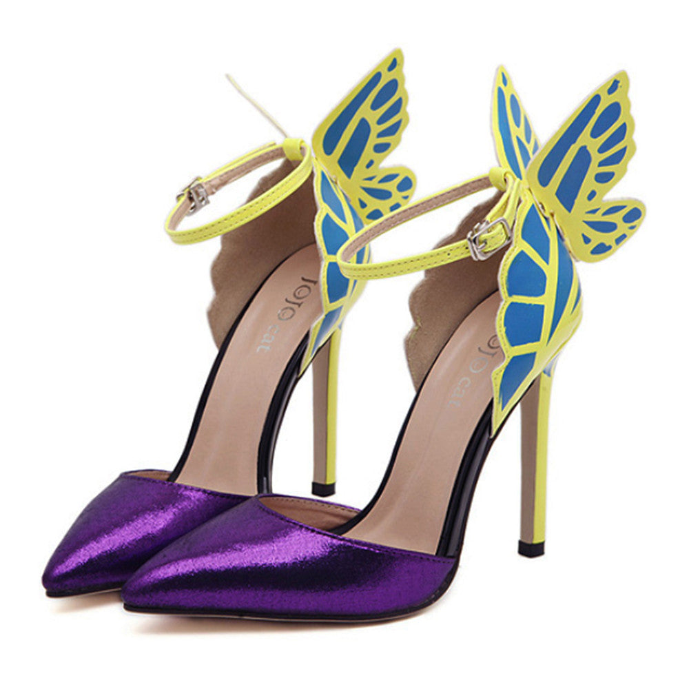 Dreamlike Butterfly Wings High Heel Pointed Sandals   purple