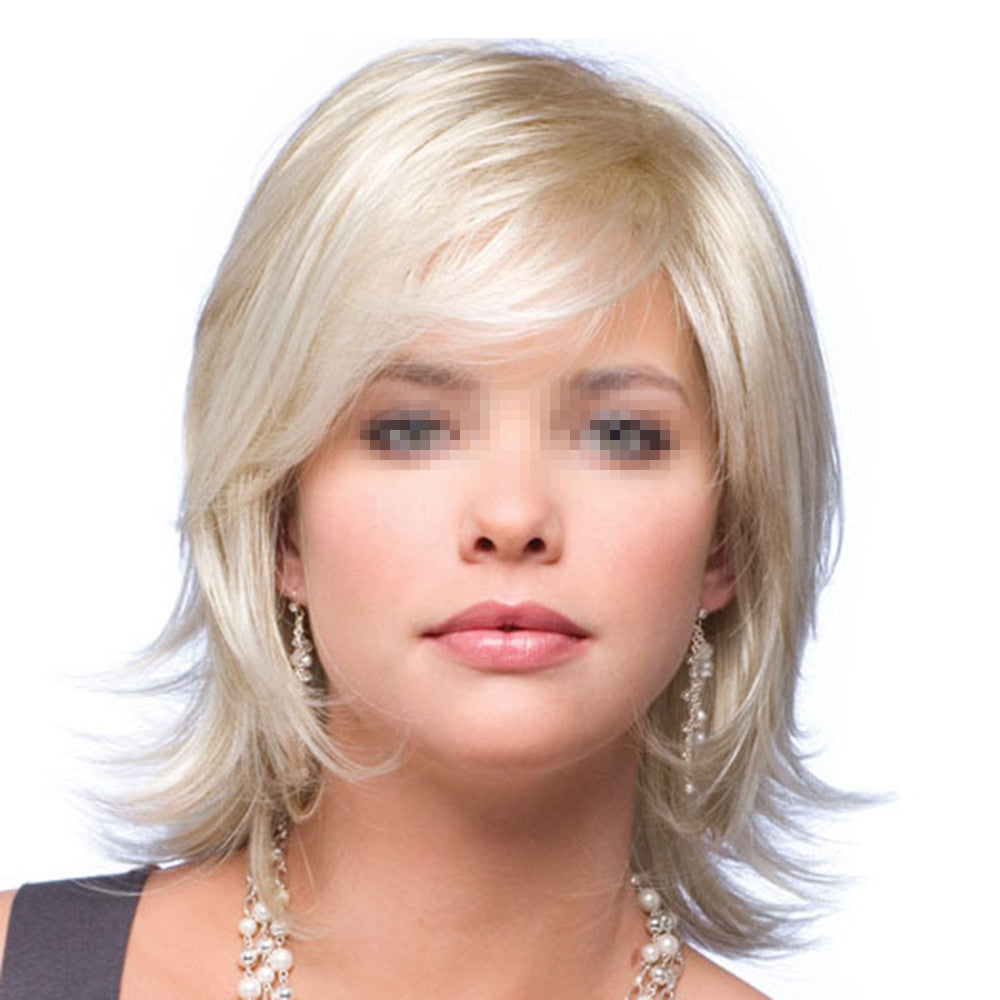 Golden Short Straight Hair Wig Cap