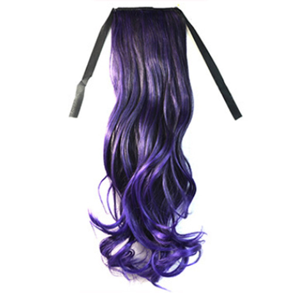 Gradient Ramp Horsetail Lace-up Curled Wig KBMW black to dark purple