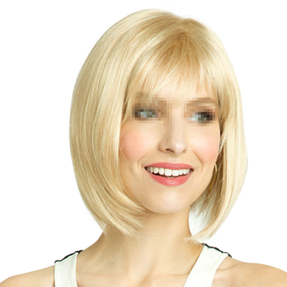 Golden Short Straight Hair Wig Cap