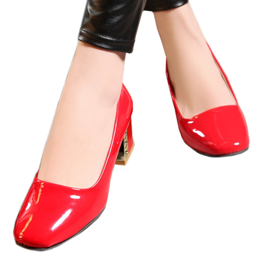 Middle Heel Low-cut Work Thin Shoes   red  35