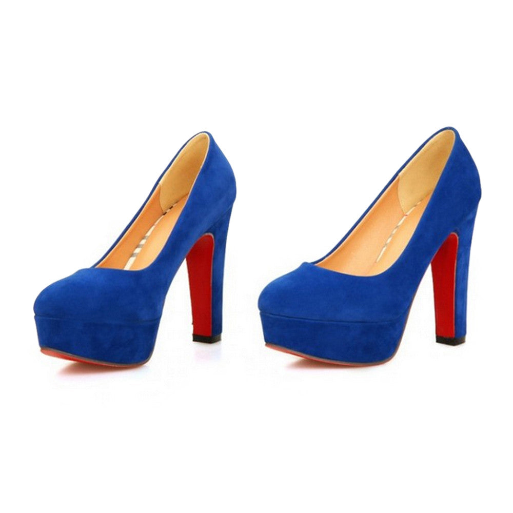 Super High Heel Platform Round Low-cut Fluff Women Thin Shoes Plus Size  blue