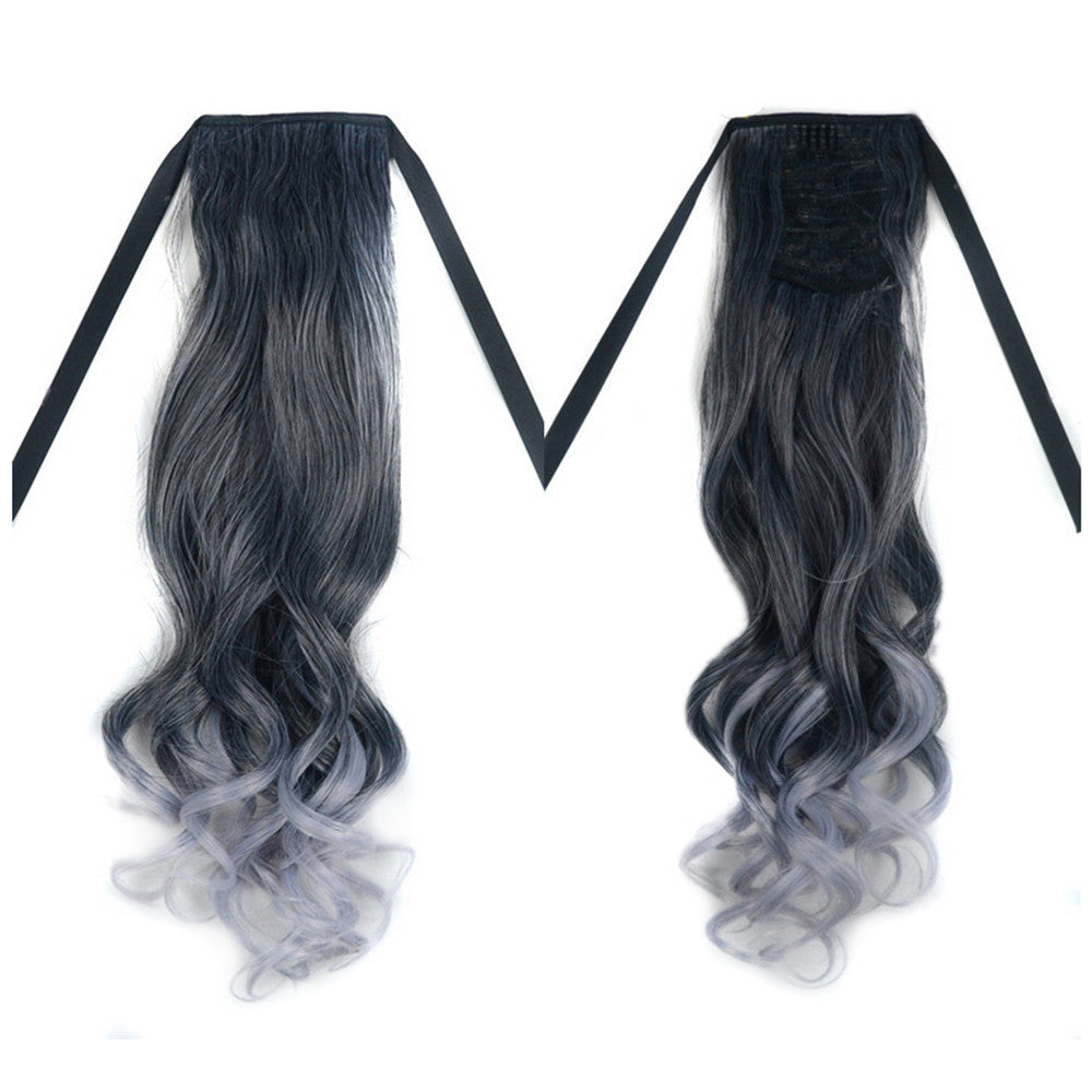 Wig Horsetail Granny Grey Lace-up    MW black to light granny grey curled