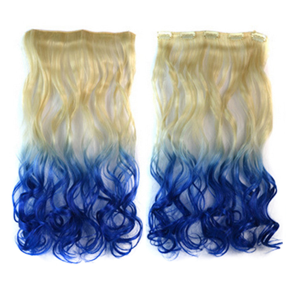 Dyed 5 Cards Gradient Ramp Hair Extension Wig    beige to sapphire