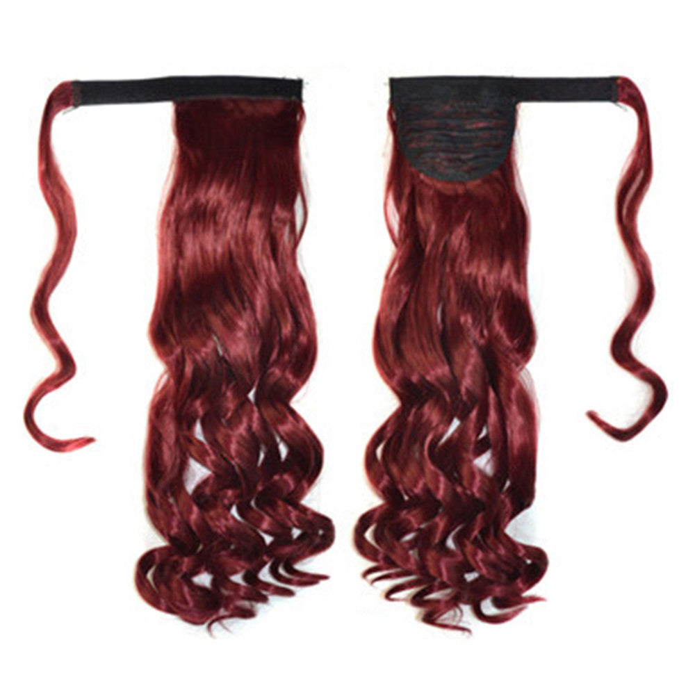 Magic Tape Long Curled Hair Wig Horsetail    dark red K06-118#