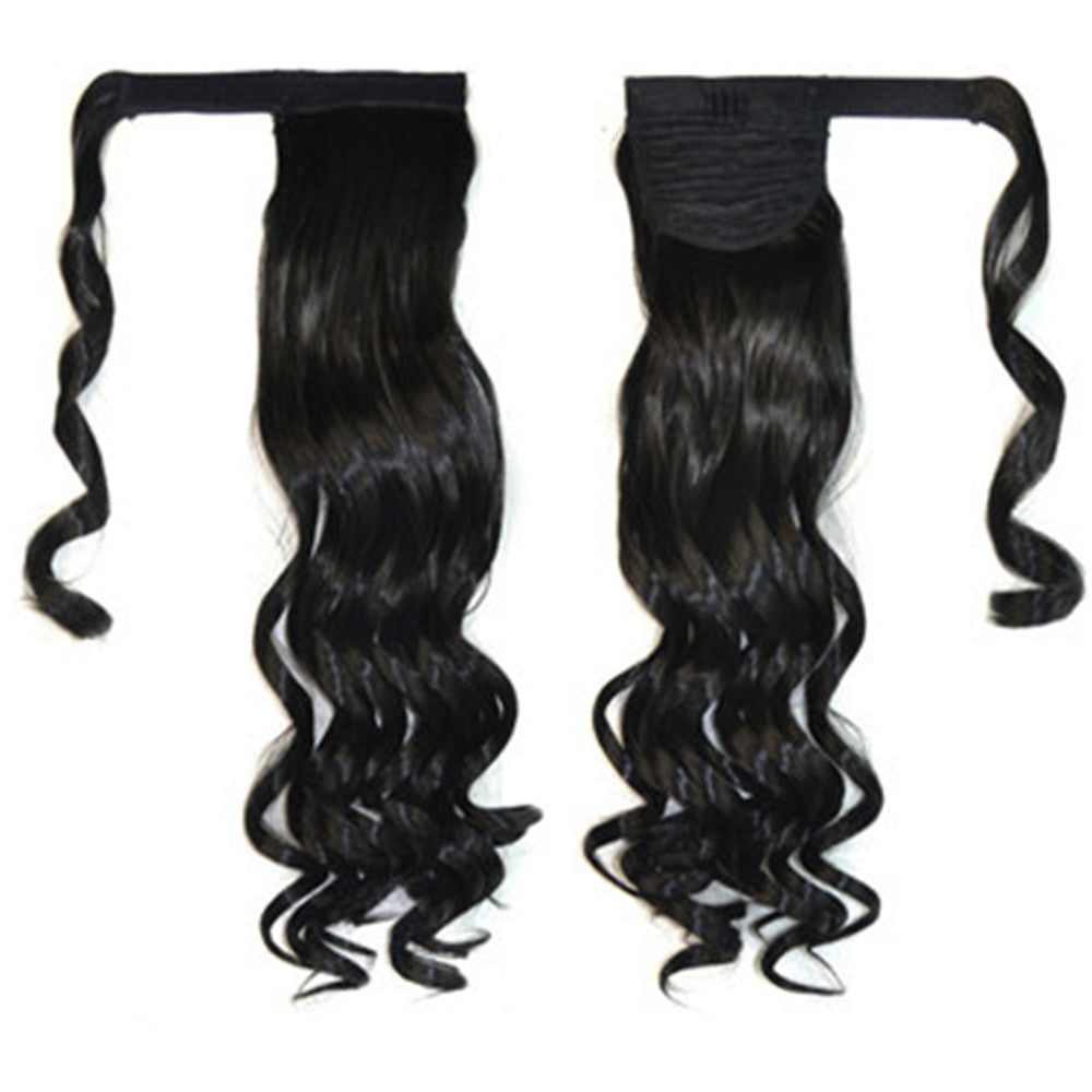 Magic Tape Long Curled Hair Wig Horsetail    black K06-1B#