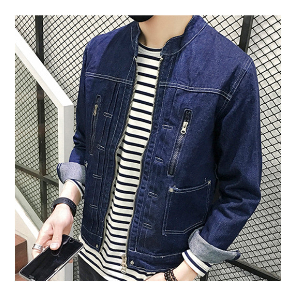 Jeans Denim Jacket Top Coat Stand Collar  M