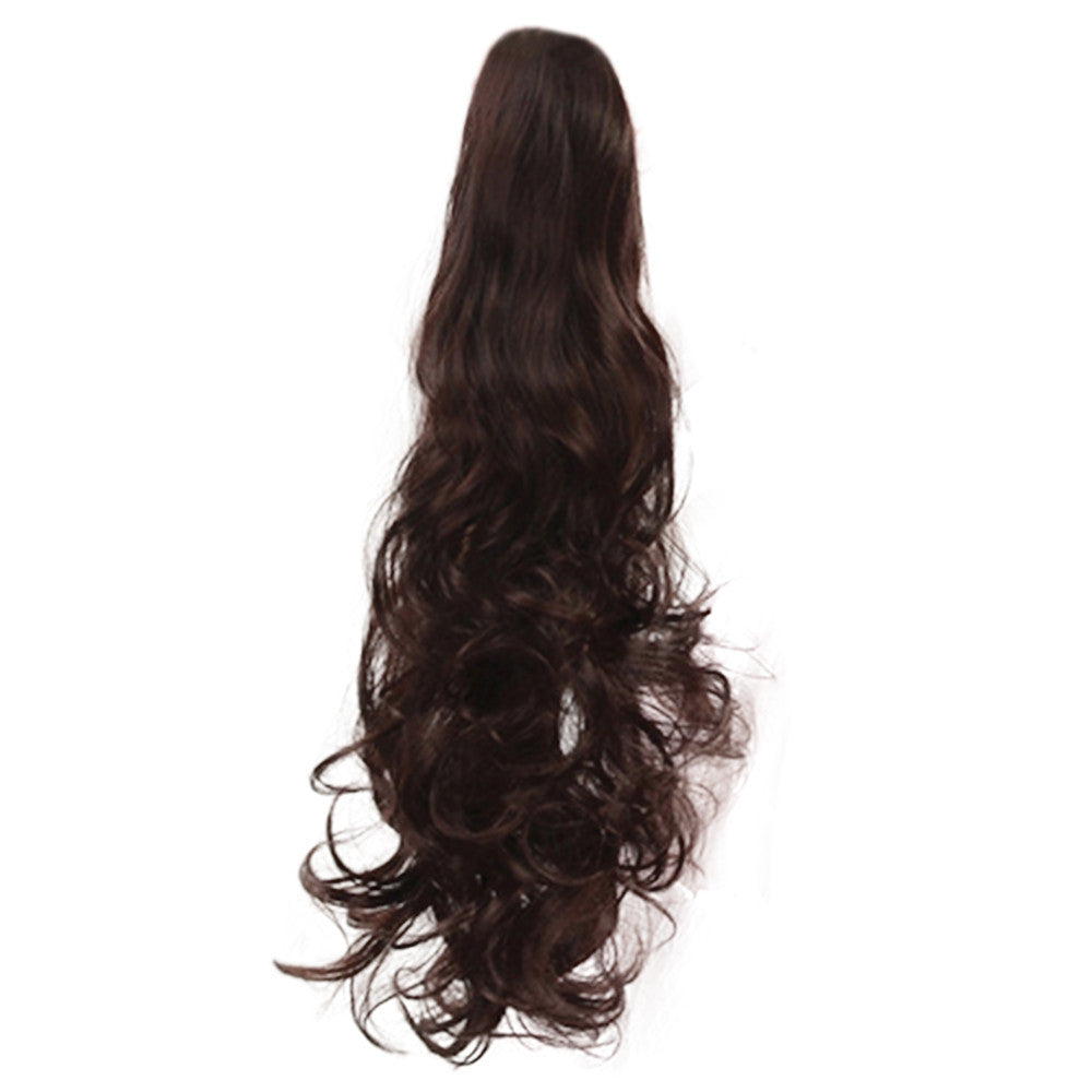 Claw Type Horsetail Long Curled Hair Wig     wine red P006-99J#