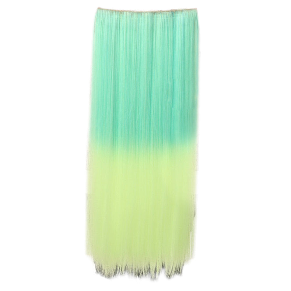 Gradient Ramp Five Cards Hair Extension Wig    light green to yellow