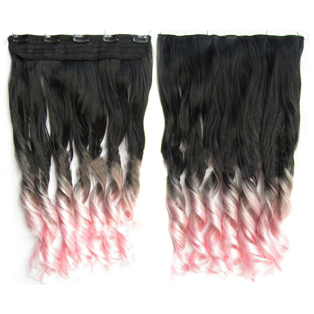 Gradient Ramp Hair Extension 5 Cards Wig     BlackTLight Pink