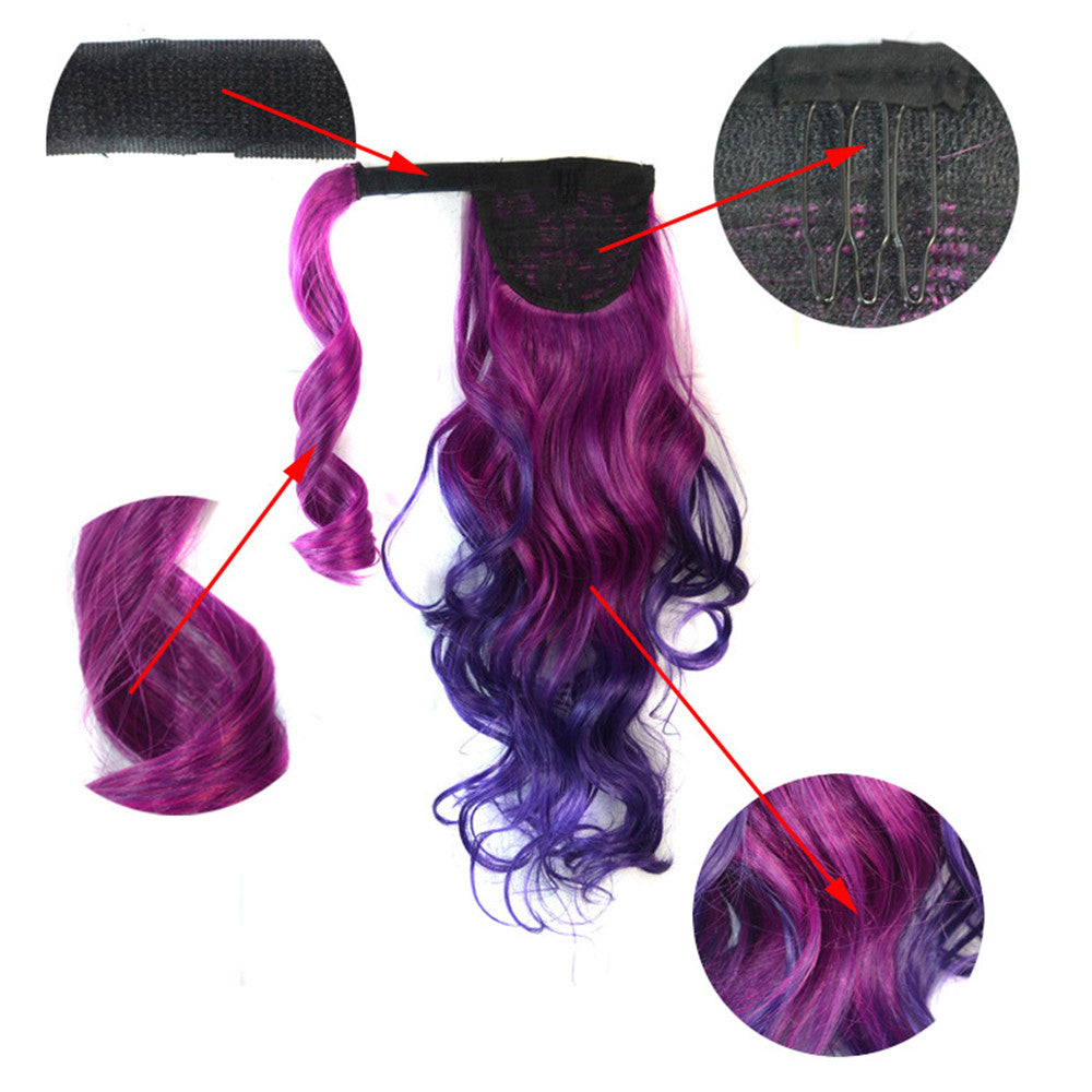 Colorful Gradient Ramp Mgic Tape Wig Horsetail     MST rose red to dark blue