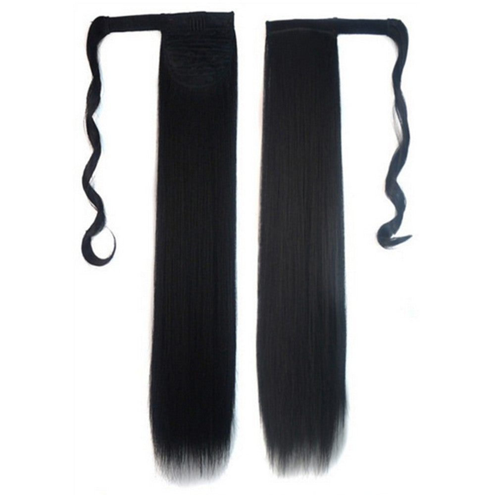 Magic Tape Wig Horsetail Long Straight Hair dark black