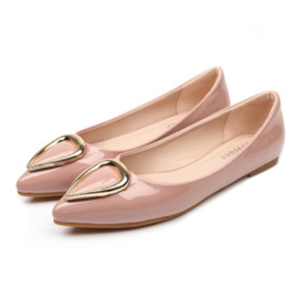 Ox Horn Metal Pointed Low-cut Women Thin Shoes  pink