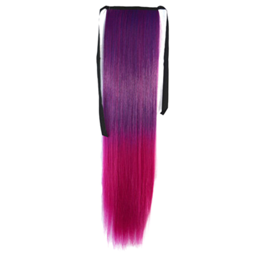 Gradient Ramp Horsetail Lace-up Straight Wig KBMW dark purple to