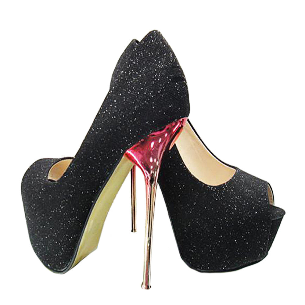 Sexy Peep-toe Super High Thin Heel Wedding Shoes   black  35